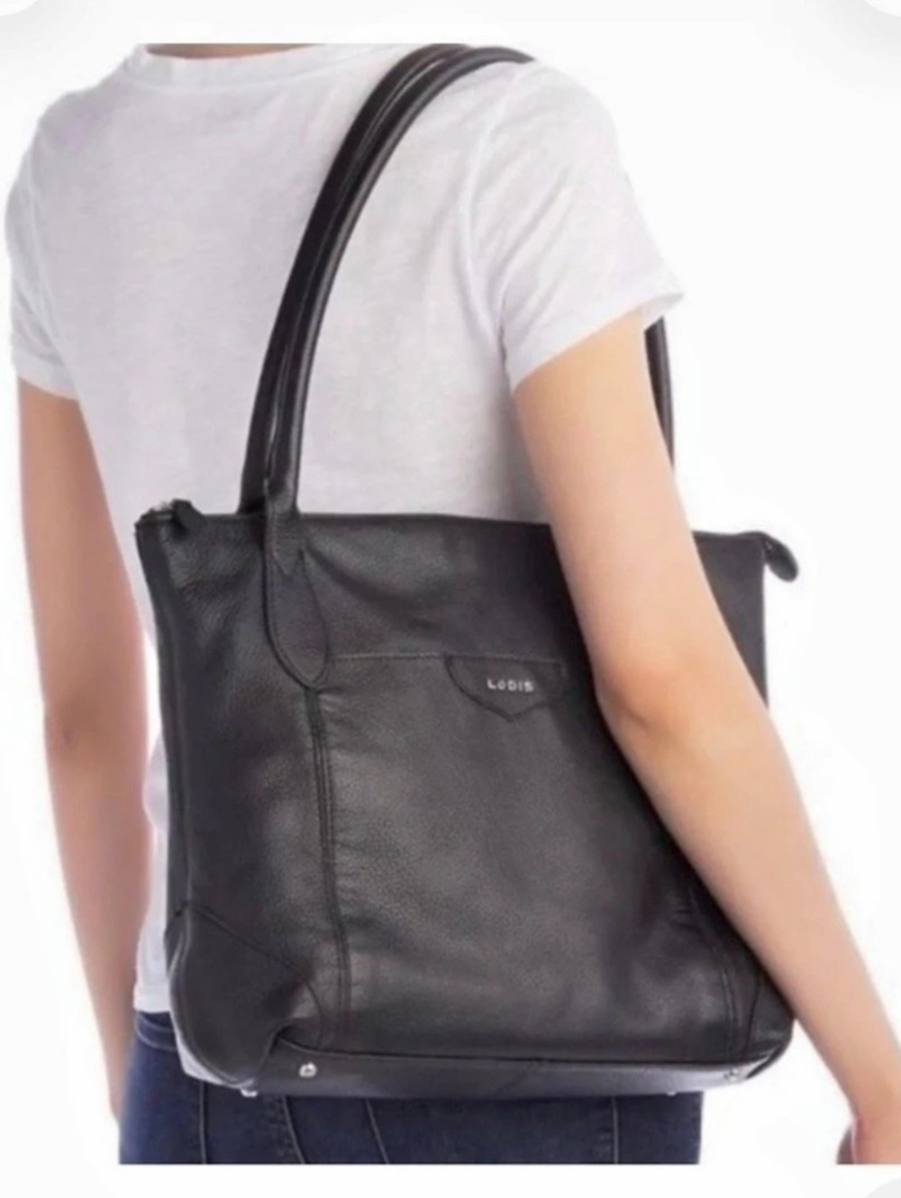 Lodis Sierra Large Pebble Leather Travel Tote Black
